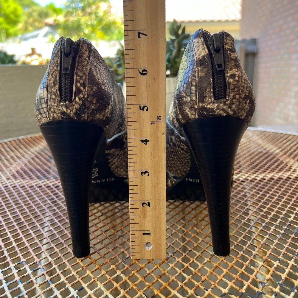 Gianni Bini Snakeskin Embossed Leather Peep Toe Stiletto Heel Booties Brown 7.5M